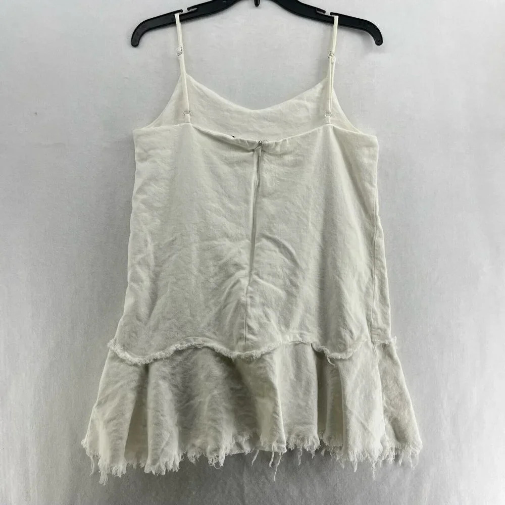 Whyte Valentyne Mini Dress Women's Sz 10 White Spaghetti Strap V-Neck Raw Hem - Picture 7 of 12
